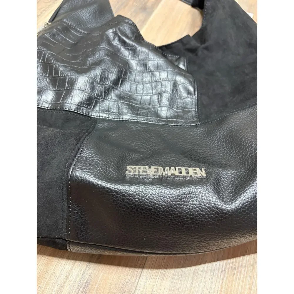 Steve Madden BCarey Hobo Bag Black Multi Faux Suede Patchwork